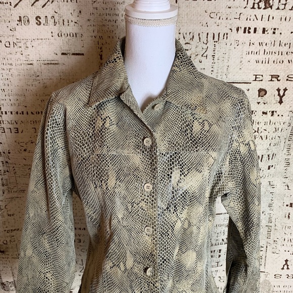 Leather Snakeskin Button Down Blouse Top Biker - Picture 3 of 9